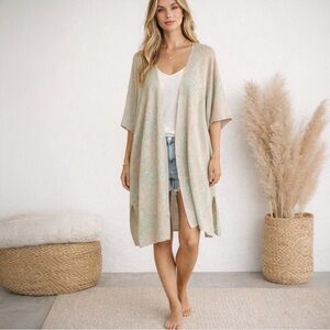 Nekane Idaipur Kimono Water Green Palm Tree Open Front Knit Small/Medium NWT